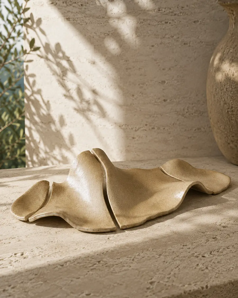 Sculptural platter folded like wind-blown fabric
