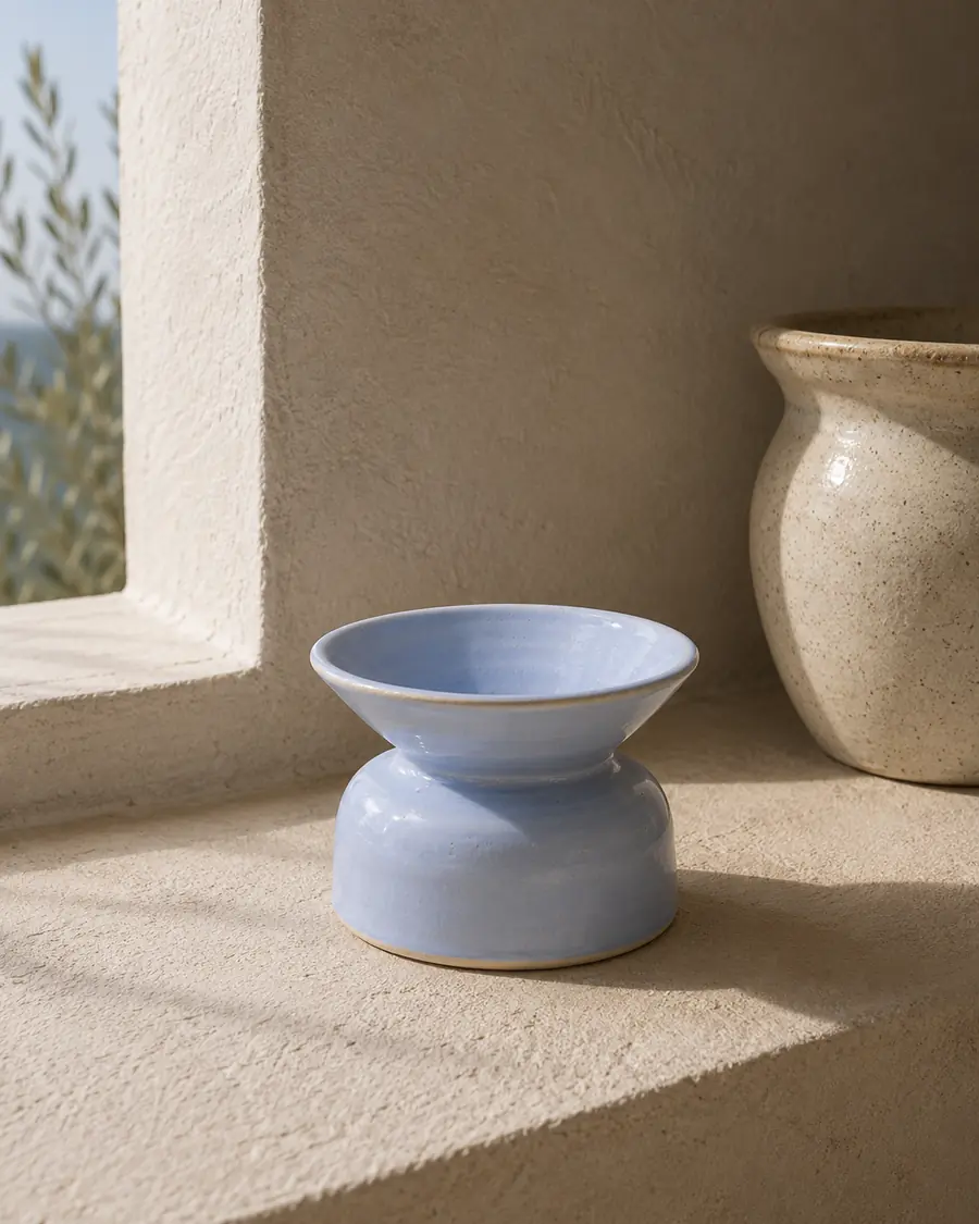 Light blue pedestal bowl in Cycladic light